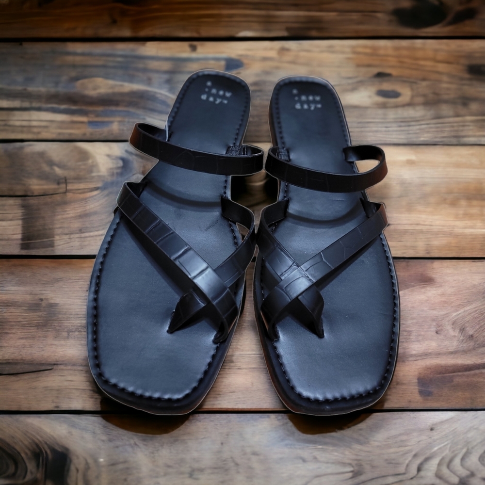New! Felicity Cross Strap Sandals A New Day Instep Strap Slip On Flats Casual